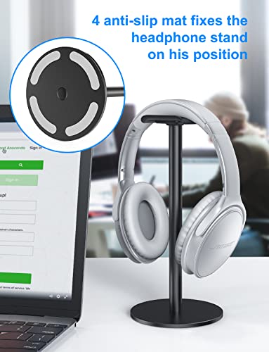 Link Dream Full Aluminum Headphone Stand Headset Holder Gaming Headset Holder with Non-Slip Silicone Earphone Stand for All Headphone Sizes (Black)