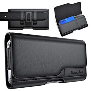 stronden holster for iphone 14 plus, 14 pro max, 13 pro max, 12 pro max, 11 pro max, xs max - leather belt case with belt clip [magnetic closure] pouch w/built in card holder (fits regular case only)