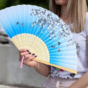 Aneco 4 Pieces Folding Fans Bamboo Handheld Fans Silk Fabric Fans Hand Holding Fans for Wedding, Party, Gifts, Wall Decoration