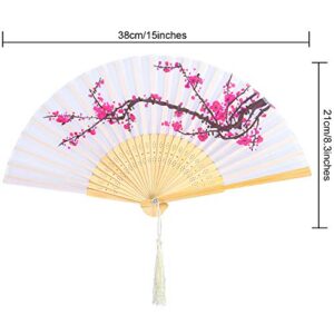 Aneco 4 Pieces Folding Fans Bamboo Handheld Fans Silk Fabric Fans Hand Holding Fans for Wedding, Party, Gifts, Wall Decoration