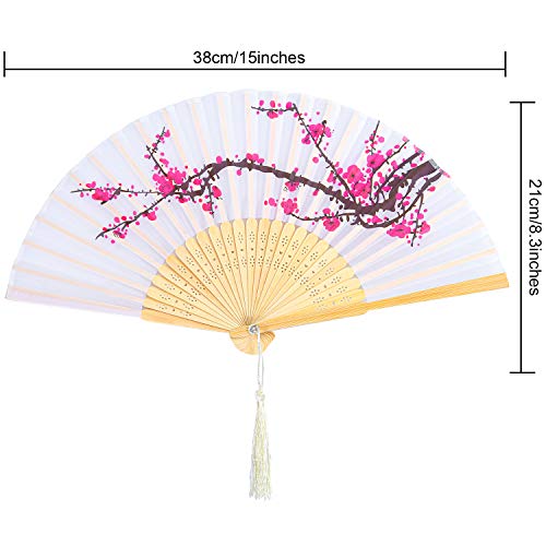 Aneco 4 Pieces Folding Fans Bamboo Handheld Fans Silk Fabric Fans Hand Holding Fans for Wedding, Party, Gifts, Wall Decoration