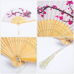 Aneco 4 Pieces Folding Fans Bamboo Handheld Fans Silk Fabric Fans Hand Holding Fans for Wedding, Party, Gifts, Wall Decoration