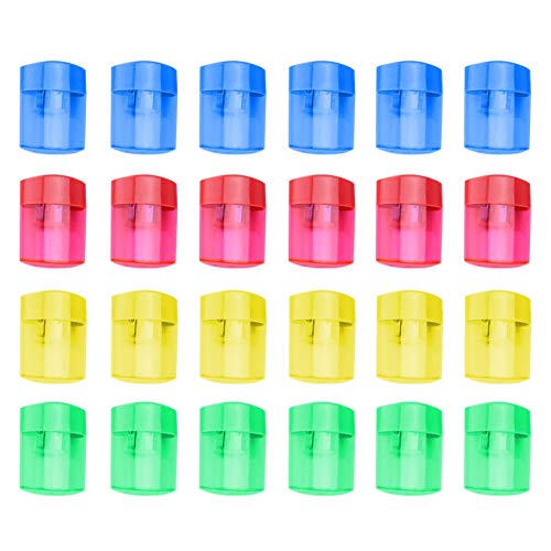 24 Pcs Double Hole Oval Shaped Pencil Sharpener, Manual Pencil Sharpener Hand Pencil Sharpener with Cover and Receptacle for School Home and Office Supply (24Pcs)