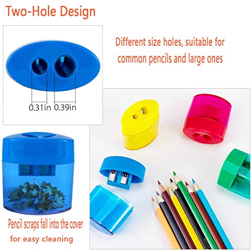 24 Pcs Double Hole Oval Shaped Pencil Sharpener, Manual Pencil Sharpener Hand Pencil Sharpener with Cover and Receptacle for School Home and Office Supply (24Pcs)