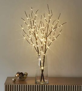 litbloom lighted brown willow branches 30in 100 led with timer battery operated, tree branch with warm white lights for holiday christmas decoration indoor outdoor use