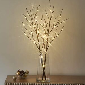 LITBLOOM Lighted Brown Willow Branches 30IN 100 LED with Timer Battery Operated, Tree Branch with Warm White Lights for Holiday Christmas Decoration Indoor Outdoor Use