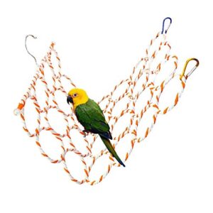 Bird Hemp Rope Net Swing,Parrot Perch Climbing Rope Ladder,Hammock Hanging on Parakeet Cage wiht 2 Hooks,Chew Toys for Greys Cockatoo,Cockatiel,Conure,Lovebirds,Canaries,Little Macaw 13.8" x 23.6"