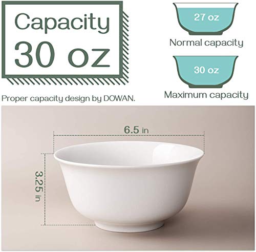 DOWAN 30 OZ Ceramic Soup Bowls & Cereal Bowls - White Bowls Set of 6 for Kitchen - Large Bowls for Cereal, Soup, Oatmeal, Rice, Pasta, Salad, Fruit - Dishwasher & Microwave Safe