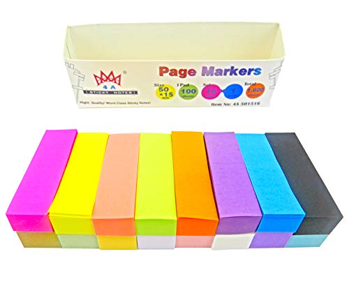 4A Sticky Notes, 0.6 x 2 Inches, Small Size,16 Colors, Self-Stick Notes, 100 Sheets/Pad,16 Pads/Pack, 4A 501516