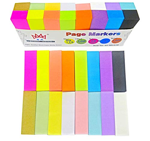 4A Sticky Notes, 0.6 x 2 Inches, Small Size,16 Colors, Self-Stick Notes, 100 Sheets/Pad,16 Pads/Pack, 4A 501516