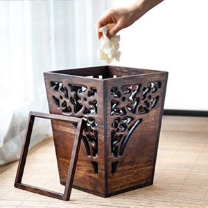 wooden open top trash can,deskside decorative recycling can chinese storage bin office wastebasket for livingroom bedroom kitchen-b 23x30x18cm(9x12x7inch)