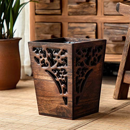 Wooden Open Top Trash Can,deskside Decorative Recycling Can Chinese Storage Bin Office Wastebasket for Livingroom Bedroom Kitchen-b 23x30x18cm(9x12x7inch)