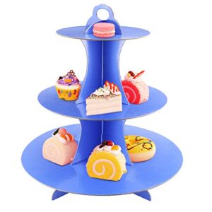 Faxco 3 Pack 3-Tier Colorful Round Cardboard Cup Cake Holder Stand Dessert Tower, Reusable Pastry Serving Platter Food Display, Birthday Wedding Special Event Decoration