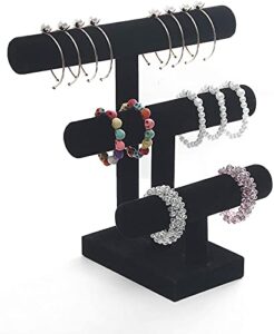 wuligirl 3 tier t-bar bracelet jewelry display stand bangle organizer storage holder velvet black (3t bar)