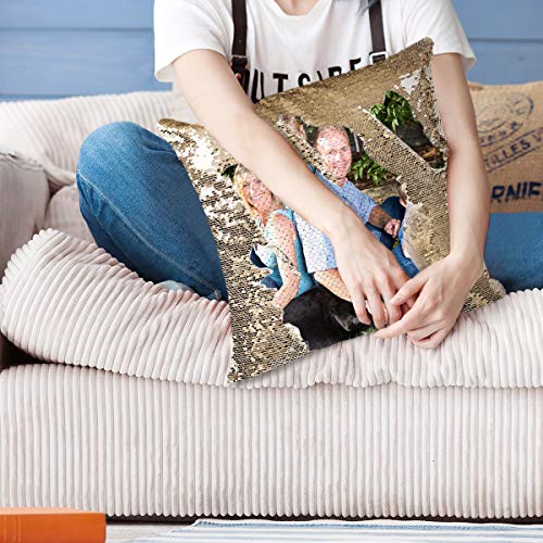 Custom Pillow, 16"x16"Personalized Custom Photo Sequin Pillow with Your Photos(Including Pillow Insertion) - Wedding Keepsake Pillow Magic Reversible Home Decor Personalized Customized Gifts (Blue)