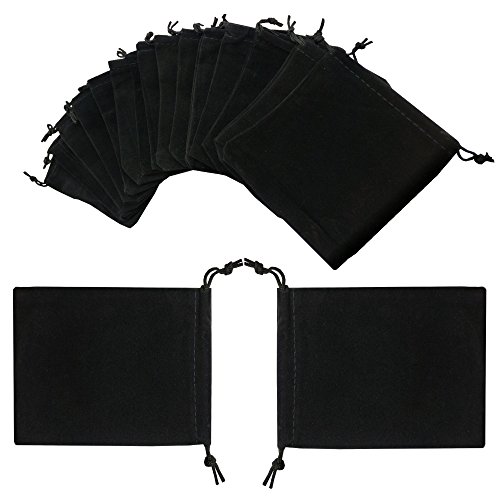 Ankirol 50pcs Velvet Drawstring Bags Jewelry Bags Pouches (Black, 4" X 4.7")