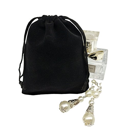 Ankirol 50pcs Velvet Drawstring Bags Jewelry Bags Pouches (Black, 4" X 4.7")