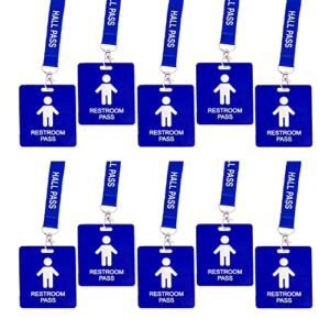 hall pass lanyards with card passes,unbreakable school classroom passes set for teacher parents (hall bathroom library office & nurse), 10 pcs (boys' restroom pass)