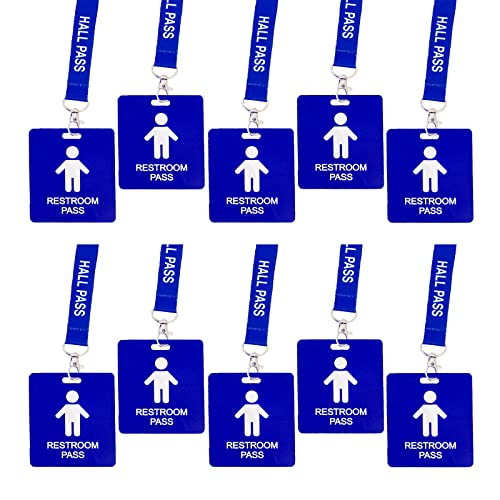 Hall Pass Lanyards with Card Passes,Unbreakable School Classroom Passes Set for Teacher Parents (Hall Bathroom Library Office & Nurse), 10 Pcs (Boys' Restroom Pass)