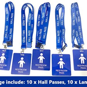 Hall Pass Lanyards with Card Passes,Unbreakable School Classroom Passes Set for Teacher Parents (Hall Bathroom Library Office & Nurse), 10 Pcs (Boys' Restroom Pass)