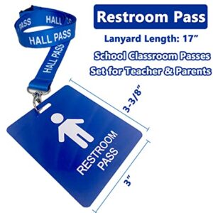 Hall Pass Lanyards with Card Passes,Unbreakable School Classroom Passes Set for Teacher Parents (Hall Bathroom Library Office & Nurse), 10 Pcs (Boys' Restroom Pass)