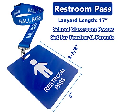 Hall Pass Lanyards with Card Passes,Unbreakable School Classroom Passes Set for Teacher Parents (Hall Bathroom Library Office & Nurse), 10 Pcs (Boys' Restroom Pass)