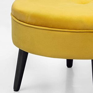 Homebeez 23" Round Velvet Footrest Stool, Upholstered Ottoman Coffee Table, Button Tufted Padded Foot Stools with Solid Wood Legs, Glassy Yellow