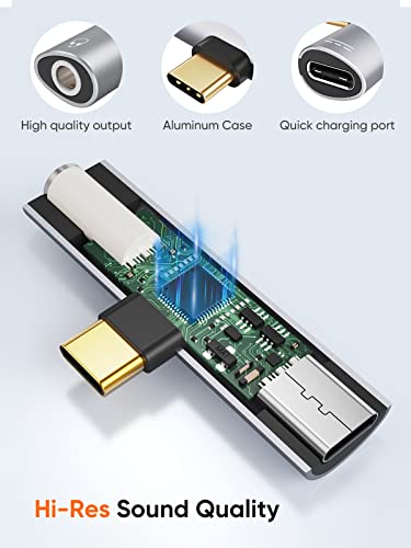 CableCreation USB C to 3.5mm Headphone and Charger Adapter, 2 in 1 Type-C to Hi-Res 3.5mm Audio with PD Fast Charge