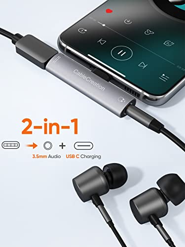 CableCreation USB C to 3.5mm Headphone and Charger Adapter, 2 in 1 Type-C to Hi-Res 3.5mm Audio with PD Fast Charge