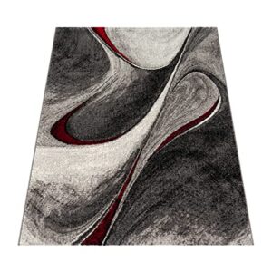 Paco Home Modern Short-Pile Rug Living Room Mottled Abstract Design Grey Red Black, Size: 3'11" x 5'7"