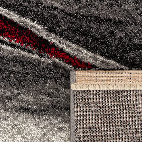 Paco Home Modern Short-Pile Rug Living Room Mottled Abstract Design Grey Red Black, Size: 3'11" x 5'7"