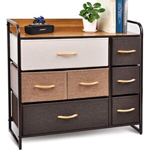 cerbior drawer dresser closet storage organizer 7-drawer closet shelves, sturdy steel frame wood top with easy pull fabric bins for clothing, blankets - mixture