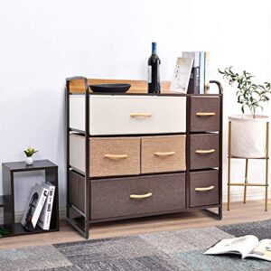 CERBIOR Drawer Dresser Closet Storage Organizer 7-Drawer Closet Shelves, Sturdy Steel Frame Wood Top with Easy Pull Fabric Bins for Clothing, Blankets - Mixture