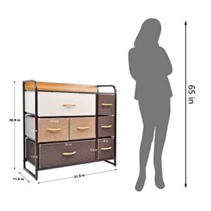 CERBIOR Drawer Dresser Closet Storage Organizer 7-Drawer Closet Shelves, Sturdy Steel Frame Wood Top with Easy Pull Fabric Bins for Clothing, Blankets - Mixture