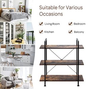 Giantex 3-Tier Bookshelf Industrial Style Bookcase Vintage Wood Bookshelves with Metal Frame, Home and Office Organizer, Storage and Display Rack, Rustic Brown