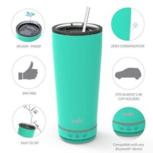 Zak Designs Zak! Play Bluetooth Tumbler with Straw and Wireless Speaker, Slider Lid, Double-Wall Stainless Steel and Vacuum Insulation, Removable Rechargeable Bluetooth Speaker