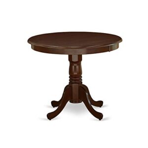 East West Furniture ANEN3-MAH-66 3Pc Rounded 36 Inch Dining Table And 2 Parson Chair With Mahogany Leg And Brown Flaux Leather, 3
