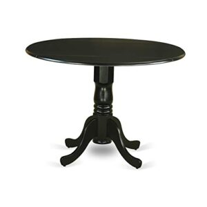 East West Furniture DLCL5-BLK-W 5Pc Round 42" Dining Room Table With Two 9-Inch Drop Leaves And Four Wood Seat Chairs, 5