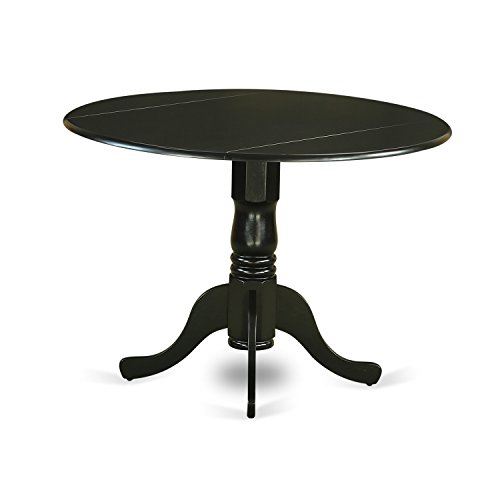 East West Furniture DLCL5-BLK-W 5Pc Round 42" Dining Room Table With Two 9-Inch Drop Leaves And Four Wood Seat Chairs, 5