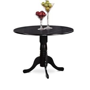 East West Furniture DLCL5-BLK-W 5Pc Round 42" Dining Room Table With Two 9-Inch Drop Leaves And Four Wood Seat Chairs, 5