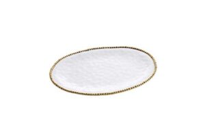 pampa bay porcelain large oval thanksgiving, christmas, hannukah, and holiday and party serving platter (white and gold)
