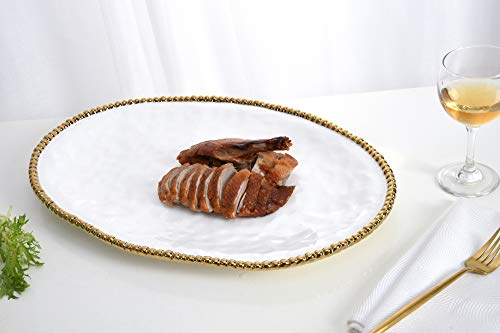 Pampa Bay Porcelain Large Oval Thanksgiving, Christmas, Hannukah, and Holiday and Party Serving Platter (White and Gold)