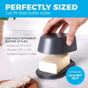 Grey Butter Dish with Lid For Countertop - Modern Bamboo Dark Grey Butter Crock - Dishwasher Safe Butter Keeper -Butter Holder Container Perfect For Large European Style Butter Such As Kerrygold