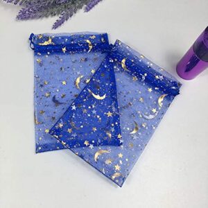 ANSLEY SHOP 100PCS Sheer Organza Bag Moon Star Design Pouches Jewelry Candy Bags Party Wedding Favor Gift Bags Packaging Drawstring Bags (4 x 6 Inch, Royal Blue)