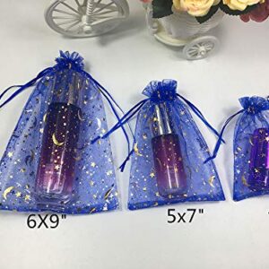 ANSLEY SHOP 100PCS Sheer Organza Bag Moon Star Design Pouches Jewelry Candy Bags Party Wedding Favor Gift Bags Packaging Drawstring Bags (4 x 6 Inch, Royal Blue)