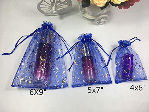 ANSLEY SHOP 100PCS Sheer Organza Bag Moon Star Design Pouches Jewelry Candy Bags Party Wedding Favor Gift Bags Packaging Drawstring Bags (4 x 6 Inch, Royal Blue)