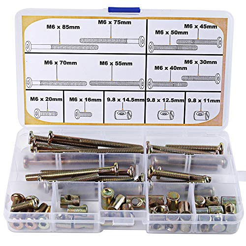 Baby Crib Screws and Bolts Replacement Parts Kit - M6 Baby Bed Crib Bolts and Barrel Nuts Set for Crib Furniture Bed Cot Bunk 16mm 20mm 30mm 40mm 45mm 50mm 55mm 70mm 75mm 85mm Crib Screws Bolts