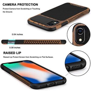 TENDLIN Compatible with iPhone XR Case Wood Grain with Carbon Fiber Texture Design Leather Hybrid Slim Case Compatible with iPhone XR (Carbon & Leather & Wood)