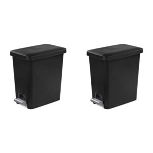 sterilite 2.7 gallon rectangular stepon wastebasket, small, black lid and base with titanium pedal and liner