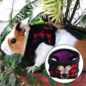 Sheens 2Pcs Chinchilla Harness and Training Rope Small Animal Outdoor Walking Vest for Rabbit Squirrel Bunny Ferret Guinea Pig Red Grid+Purple Hearts(S)